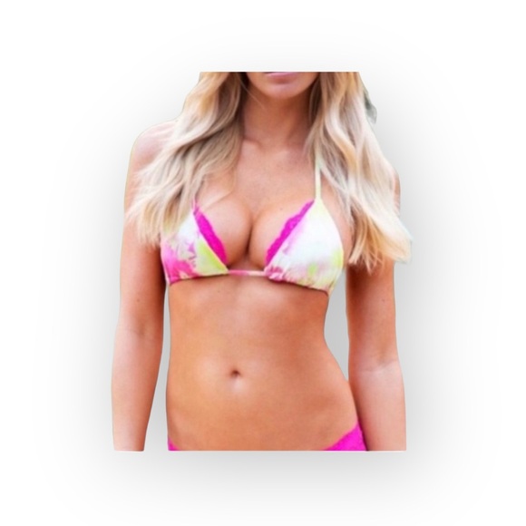 new Beach Bunny ❤︎︎ Panama Animal String Bikini Top ❤︎︎ Pink Green Tie Dye XL - Picture 11 of 13